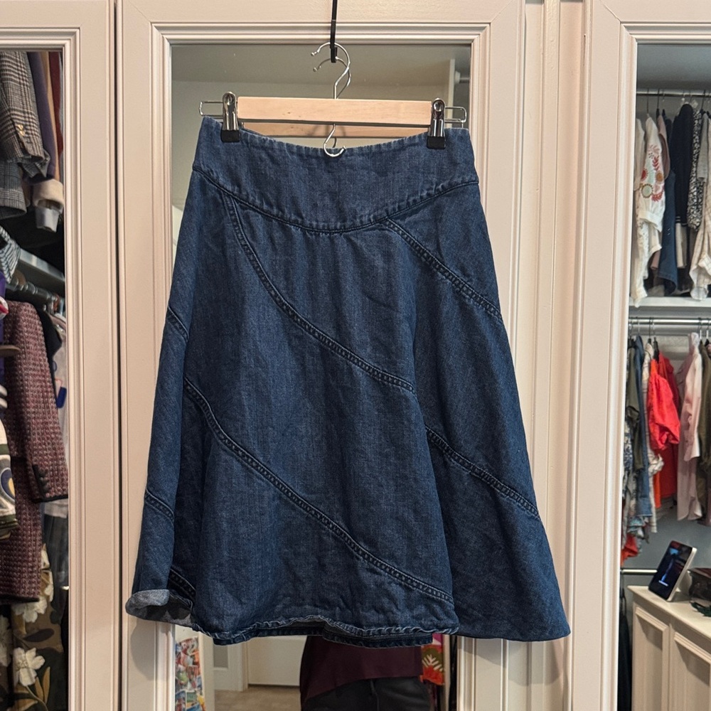 Maeve Dark Blue A-Line denim linen Skirt